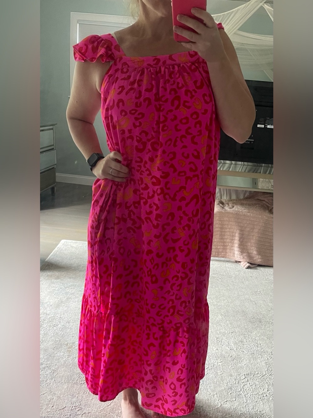 Aqua Hot Pink and Orange Leopard Print Dress